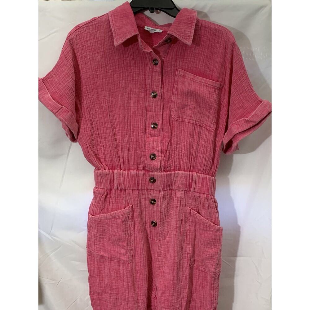 White Birch Short sleeve Jumpsuit Romper Pink Womens M Button Up - Picture 2 of 7